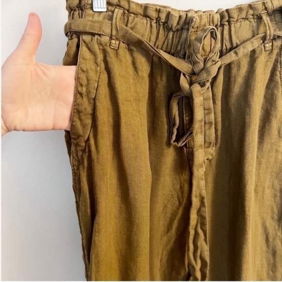 Free People Paperbag Pants Straight Leg Linen Cuffed Leg Tie Belt Size Small - Picture 6 of 11
